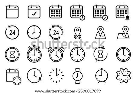 Address time date location icons set editable stroke 
