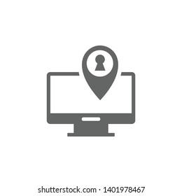 Address tracker, location pin, online map, online system, secure location finder icon