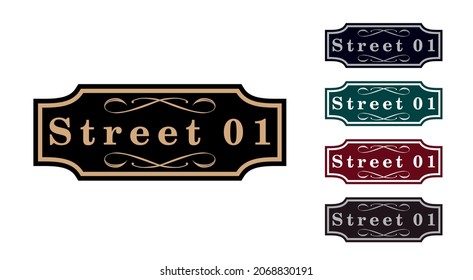 Addressable figured plate with a street number for residential and non-residential premises, houses, shops, cafes. Different colors pattern, isolated vector illustration	 svg