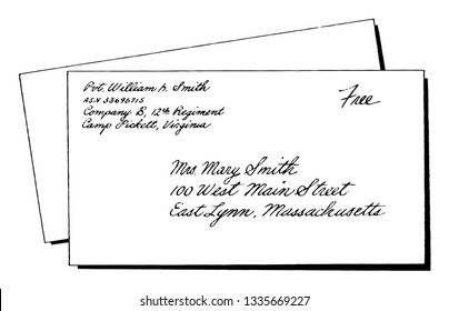 Sobre dirigido o direccionamiento de su sobre, carta, impresión en sobres personalizados, dibujo de línea vintage o ilustración de grabado.
