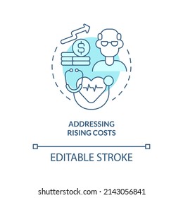 Addressing rising costs turquoise concept icon. Healthcare difficulty abstract idea thin line illustration. Isolated outline drawing. Editable stroke. Arial, Myriad Pro-Bold fonts used