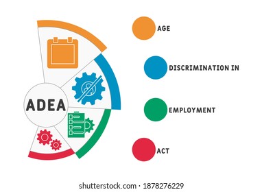 ADEA  - Age Discrimination in Employment Act acronym. business concept background.  vector illustration concept with keywords and icons. lettering illustration with icons for web banner, flyer