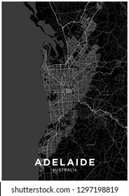 Adelaide (Australia) city map. Black and white poster with map of Adelaide. Scheme of streets and roads of Adelaide.