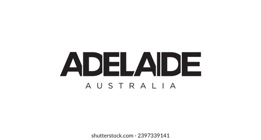 Adelaide in the Australia emblem for print and web. Design features geometric style, vector illustration with bold typography in modern font. Graphic slogan lettering isolated on white background.