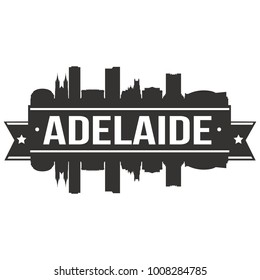 Adelaide Australia Oceania Skyline Silhouette Design City Vector Art Famous Buildings Stamp Stencil.