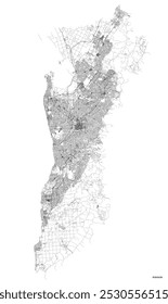 Mapa da cidade de Adelaide com estradas e ruas, Austrália. Ilustração de contorno de vetor.