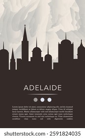 Adelaide city template for website, presentation, front page, invitation, publication sheet with skyline, landmarks. Vector Australia image layout, simple and grayscale