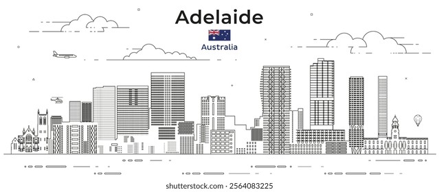 Adelaide cityscape line art vector illustration