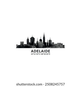 Adelaide panorama, vector badge, skyline logo and icon. Australia city horizon logotype with landmarks and building silhouettes. Isolated foggy abstract gradient graphic