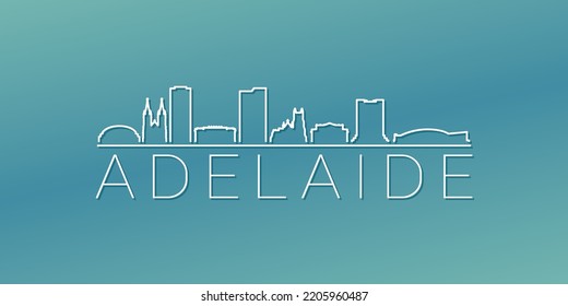 Adelaide SA, Australia Skyline Linear Design. Flat City Illustration Minimal Clip Art. Background Gradient Travel Vector Icon.