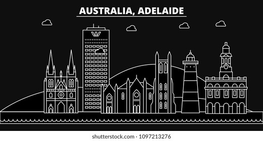 Adelaide silhouette skyline. Australia - Adelaide vector city, australian linear architecture, buildings. Adelaide travel illustration, outline landmarks. Australia flat icons, australian line banner