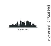 Adelaide skyline, downtown panorama logo, logotype. Australia city badge black contour, isolated vector pictogram with monuments, landmarks, skyscraper