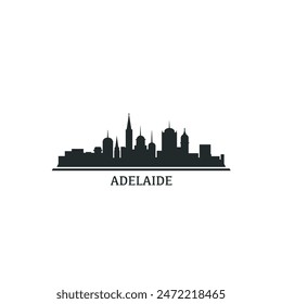 Horizonte de Adelaida, logo de la panorámica del centro, logotipo. Insignia de la ciudad de Australia contorno negro, pictograma de Vector aislado con monumentos, Lugares famosos, rascacielos