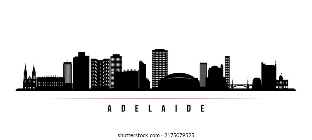 Adelaide skyline horizontal banner. Black and white silhouette of Adelaide, Australia. Vector template for your design. 