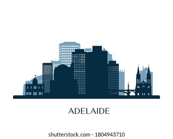 Adelaide skyline, monochrome silhouette. Vector illustration.