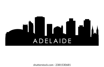 Adelaide skyline silhouette. Black Adelaide city design isolated on white background. 