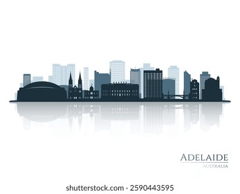 Adelaide skyline silhouette with reflection. Landscape Adelaide, Australia. Vector illustration.