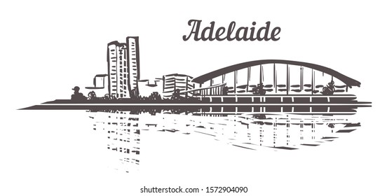 Adelaide skyline sketch. Adelaide hand drawn illustration isolated on white background.