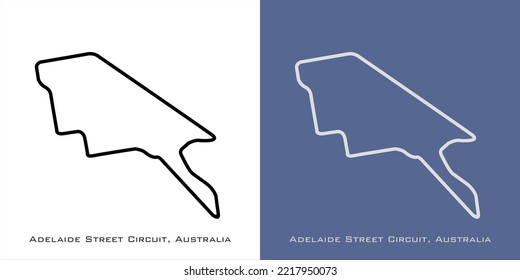 Adelaide Street Circuit, Australia  for formula one F1, motorsport, GP, autosport and season grand prix race tracks. Vector on white and blue background, can be used as illustration, logo 