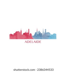 Adelaide watercolor cityscape skyline city panorama vector flat modern logo, icon. Australia town emblem concept with landmarks and building silhouettes. Isolated graphic