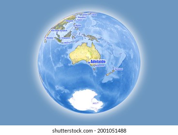 Adelaide-Australia is shown on vector globe map. The map shows Adelaide-Australia 's location in the world.