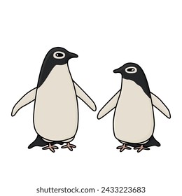 Adele penguins. Vector cute cartoon hand drawn isolated illustration of the animal in Antarctica. Polar outline childish art on white background