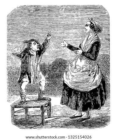 Adelgreiff was son of Germon pastor was crazy and believed to have visions, vintage engraved line art illustration. Infernal Dictionary 1863.