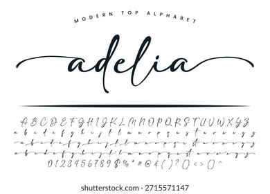 Adelia Schriftart und Alphabet Satz von Vektor-Kalligraphie Buchstabe a b c d Skript Schriftart einzelne Buchstaben