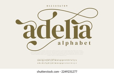 Adelia luxury elegant typography. Vintage font for wedding, invitation, logo, music, fashion, property vector illustration