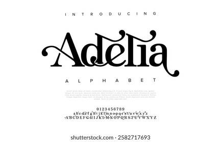 Adelia typography beauty fashion elegant minimalist serif italic fonts decorative wedding vintage retro logos. Minimal luxury font alphabet logo. Vector illustration