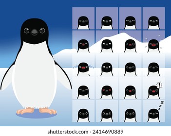 Adelie Penguin Cartoon Emotion faces Vector Illustration