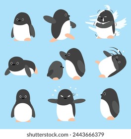 Adelie Penguin Cute Set Cartoon Character Vector