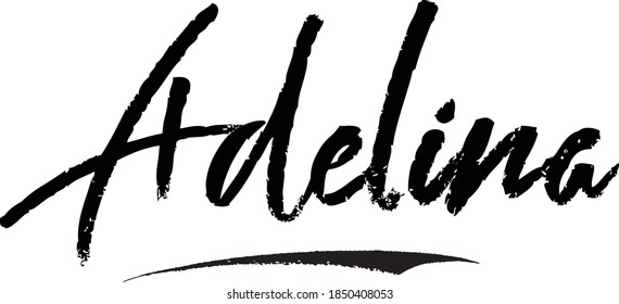 Adelina-Female Name Brush Calligraphy Black Color Text on White Background