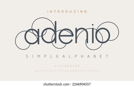 Adenio abstract Fashion font alphabet. Typography typeface uppercase lowercase and number. vector illustration