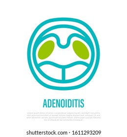 Adenoiditis: adenoids in mouth. Thin line icon. Viral tonsillitis. Vector illustration.