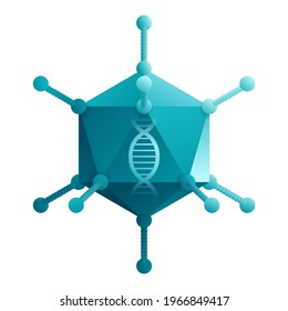 Adenovirus Adenoviridae 3D Icon - Artificial Virus With Icosahedral Nucleocapsid Containing A Double Stranded DNA Genome. Nanoparticle With DNA Inside. Vector Illustration