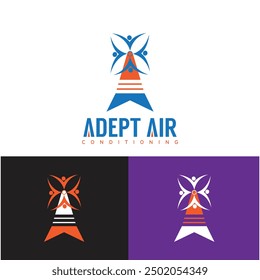 Adept Air Conditioning. Cooling system or air circulation vector logo design
