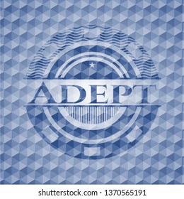 Adept blue hexagon badge.