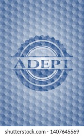 Adept blue hexagon badge. Vector Illustration. Detailed.