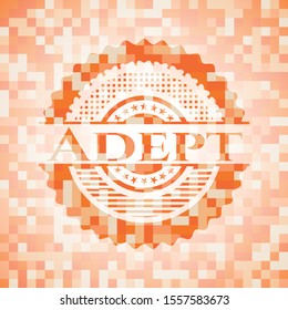 Adept orange mosaic emblem. Vector Illustration. Detailed.