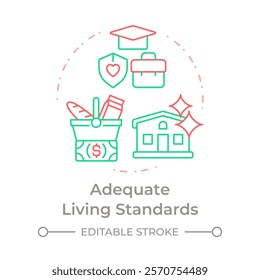 Adequate living standards duo tone concept icon. Human rights. Education, ownership. Round two color outline illustration. Abstract vector design. Easy to use in infographic, presentation