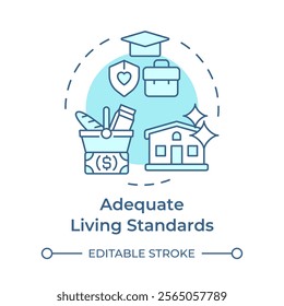 Adequate living standards soft blue concept icon. Human rights. Education, ownership. Round shape line illustration. Abstract idea. Graphic design. Easy to use in infographic, presentation