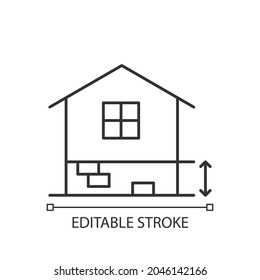 Adequate Plinth Height Linear Icon. Foundation Construction. Footing Depth. Building Regulation. Thin Line Customizable Illustration. Contour Symbol. Vector Isolated Outline Drawing. Editable Stroke