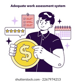 Adequate work assessment system. Advantage of key performance indicators implementation. Company management and business strategy development. Flat vector illustration