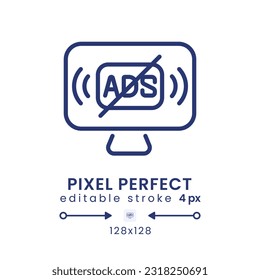 Ad-free streaming linear desktop icon. Uninterrupted viewing. Access payment. Pixel perfect 128x128, outline 4px. GUI, UX design. Isolated user interface element for website. Editable stroke