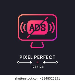 Ad-free streaming pink solid gradient desktop icon on black. Uninterrupted viewing. Access payment. Pixel perfect 128x128, outline 4px. Glyph pictogram for dark mode. Isolated vector image
