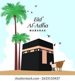 Adha Mubarak greetings with palm kabah in the dessert 