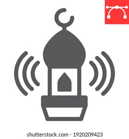 Adhan call glyph icon, happy ramadan and religion, mosque vector icon, vector graphics, editable stroke solid sign, eps 10
