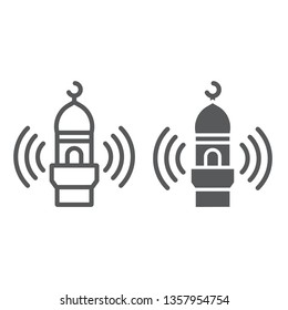 Adhan call line and glyph icon, religion and islam, mosque sign, vector graphics, a linear pattern on a white background, eps 10.