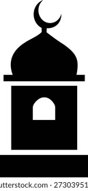 Adhan Llamada a la oración Icono de la mezquita islámica y símbolos de muezzin, grupo de Ilustraciones vectoriales planas, agregar Azan, minarete, tiempo de oración, adoración musulmana, icono negro